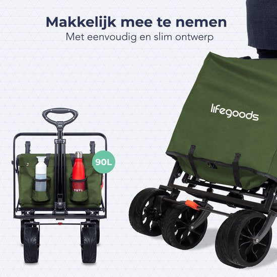 LifeGoods Bolderkar - Opvouwbaar - Tot 120KG - 90L - Wasbaar Polyester - 120x80cm - Groen