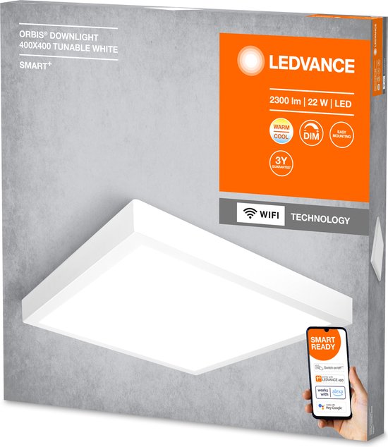 LEDVANCE Armatuur: voor plafond, SMART SURFACE DOWNLIGHT TW / 22 W, 22-…24- V, stralingshoek: 11-, Tunable White, 3-65- K, body materiaal: aluminium, IP2-