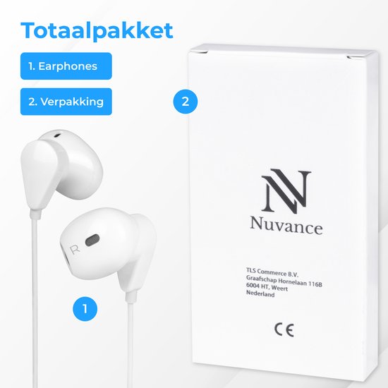 Nuvance - In-Ear Oordopjes met Draad - USB-C - Wit Kunststof - Met Microfoon & In-Line Bediening - Helder Geluid & Comfortabele Pasvorm - Voor Moderne Smartphones