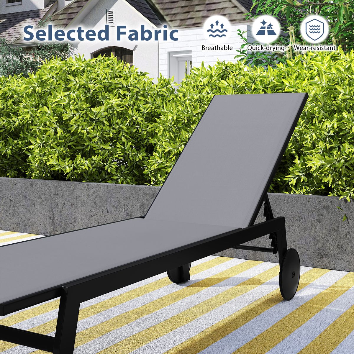Coast tuinligstoel op wielen - 6 verstelbare standen - ademende bekleding - grijs - 1 stuks