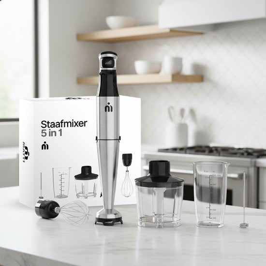 MATTI® - Staafmixer Set 5in1 - Elektrische Staafmixer - Hakmolen - Blender - Melkopschuimer - 1500W