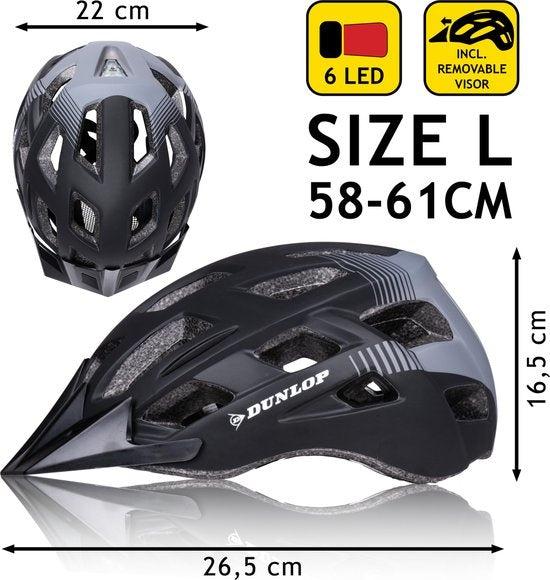 Dunlop Mountainbike Helm - Maat L - Verstelbaar 58-61cm - LED Verlichting - Zwart