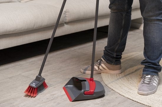 Dirt Devil Stoffer en Blik met Lange Steel - Stoffer & Blik Set - Schoonmaaktanden - Zachte Grip - Grijs / Rood