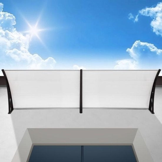 tectake Afdak voor deur – Weerbestendig & Lichtdoorlatend – 300 x 93 x 5 cm – Zwart/Transparant