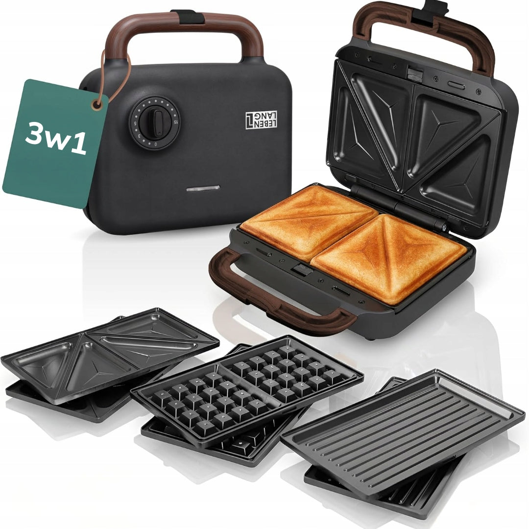Lebenlang 3-in-1 Sandwichmaker - Tosti-ijzer - Wafelijzer - Contactgrill - 750W