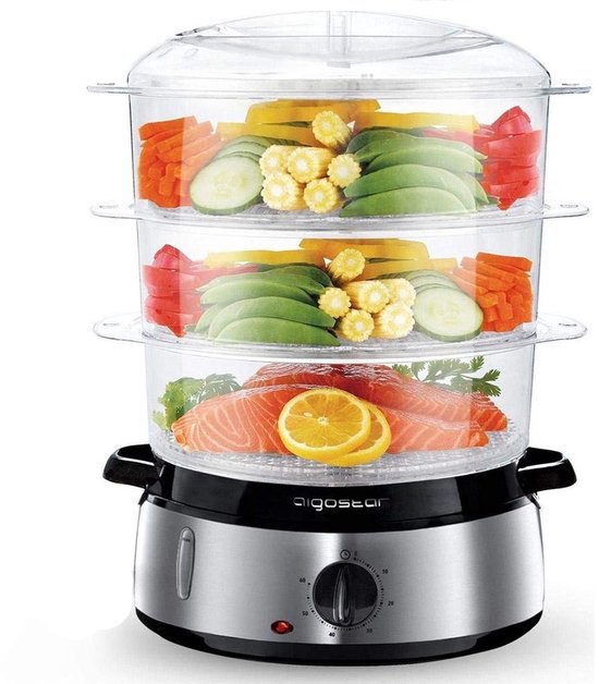 Aigostar Fitfoodie 30INA - Stoomkoker 9L - met Timer - 800W - 3 Lagen - RVS