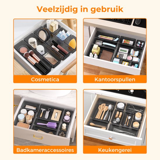 Posity Lade Organizer - 25 Stuks - Organizer Bakjes - Lade Bakjes - Opbergbakjes - Make-up Organizer - Voor Keuken, Badkamer & Bureau - Kunststof - Zwart Transparant