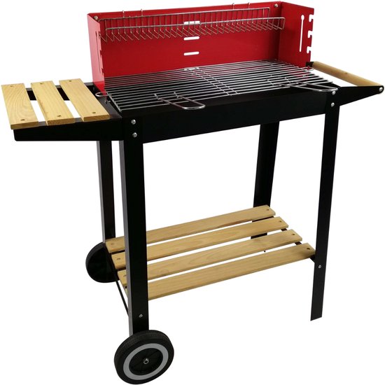 BBQ Collection Barbecue Houtskool - Houtskoolbarbecue met Wielen - Barbeque Verstelbaar Rooster en Windscherm - Barbecue met Zijtafel - Zwart