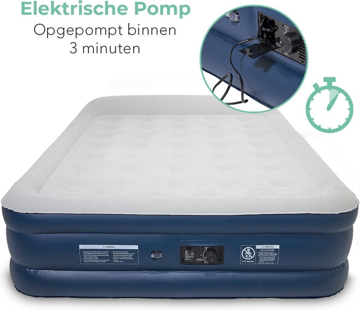 LifeGoods luchtbed voor 2 personen geïntegreerde pomp incl. draagtas en reparatieset Blauw
