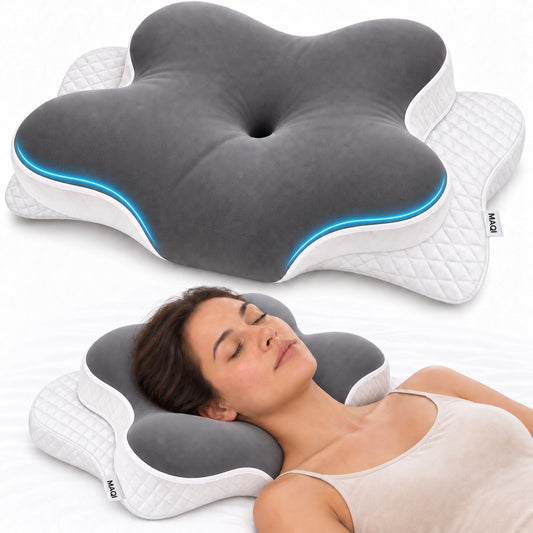 Maqi Living Ergonomisch Hoofdkussen van Traagschuim - Nekondersteuning met 2 Hoogtes - Voor Rug-, Zij- en Buikslapers - 68 x 45 cm - Wit