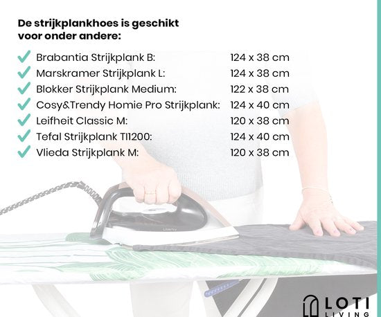 Loti Living Strijkplankhoes 124 x 38 cm - Strelitzia - Strijkplankovertrek - Complete set - Universeel