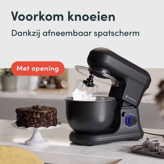 KitchenBrothers Keukenrobot - 5L - Mixer met Mengkom - 1200W - Matzwart