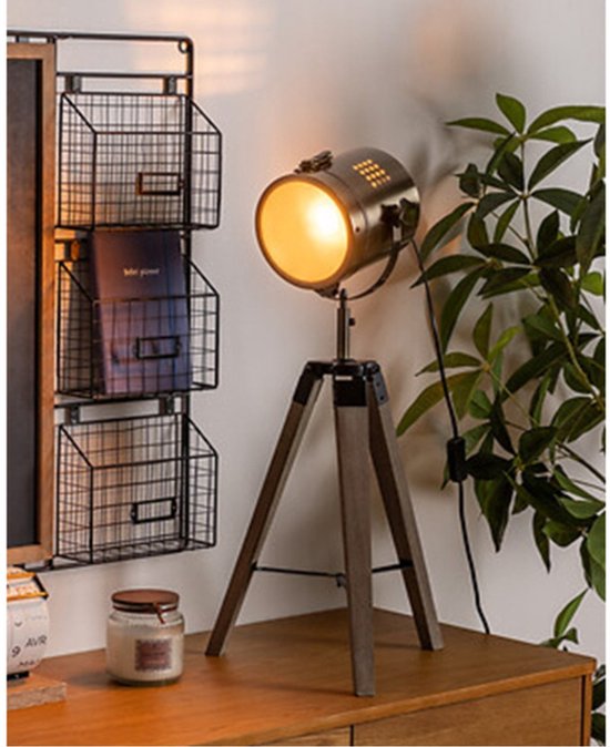 Atmosphera - Industriële Lamp - Metaal - Hout - Zwart - 68 cm