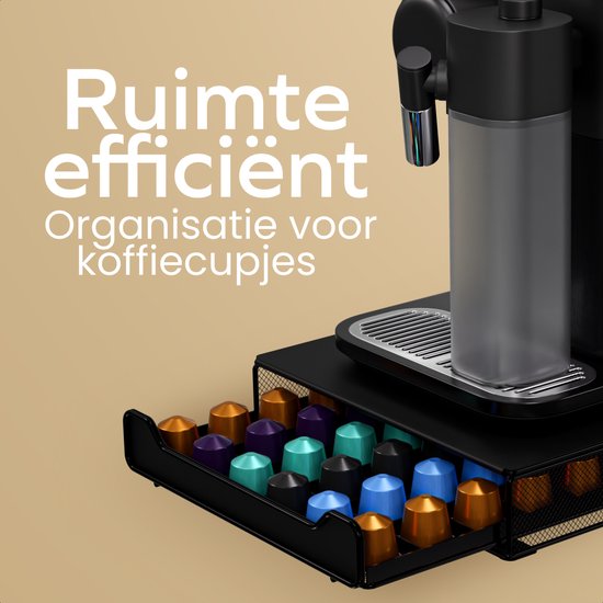 KitchenBrothers Koffiecups Houder - Capsulehouder - Geschikt voor Nespresso - 60 Cups - Cuphouder - Met Lade - Zwart