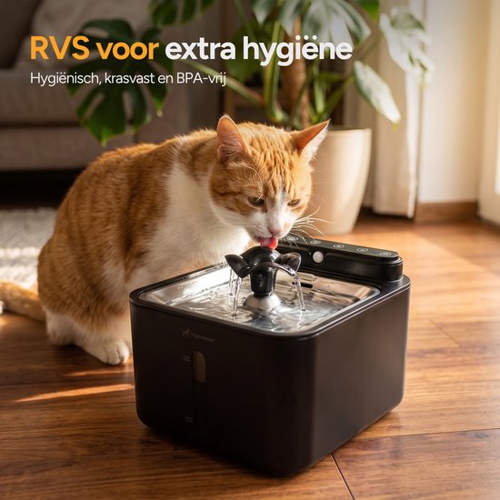 Viervoeter® Draadloze Drinkfontein RVS - Sensor Waterfontein voor Kat en Hond - Inclusief 3 filters - 3,2L - 30d batterijduur - Fluisterstil