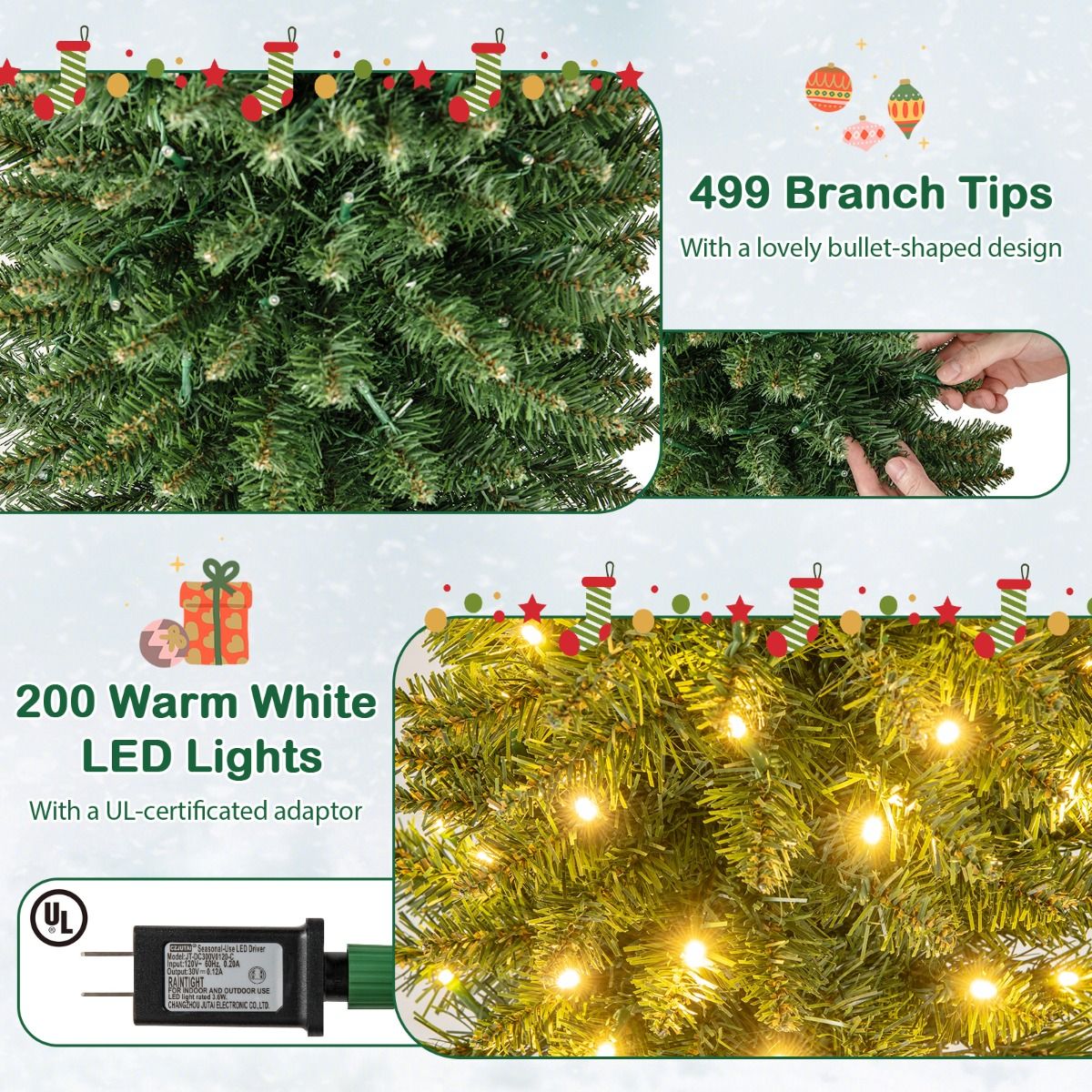 Coast Kunstkerstboom Met 499 Takken - 200 Warmwitte LED-Lampjes - 210 cm Hoog - Groen