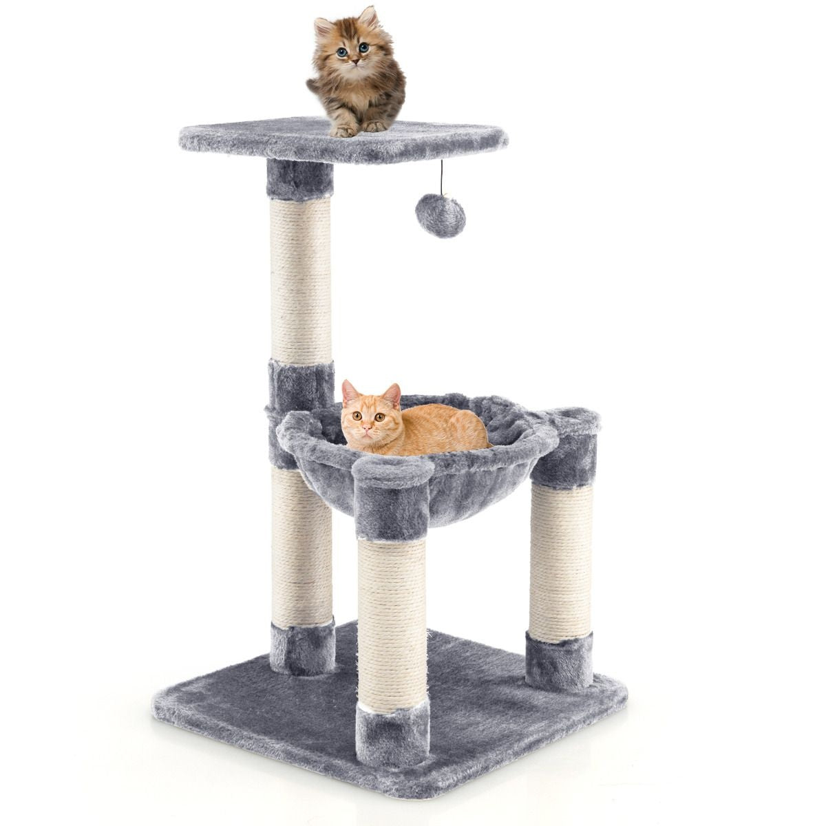 Coast Multi -Storey Scratching Post Soft Wrapped Cat Tree met een gezellige hangmatgrijs