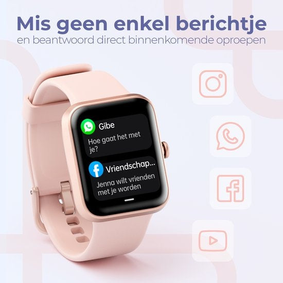 Lunis Smartwatch Dames & Heren Rosé Goud - siliconen armband - kunststof - 7/10 dagen gebruikstijd zonder op te laden - Variatie in sportfuncties