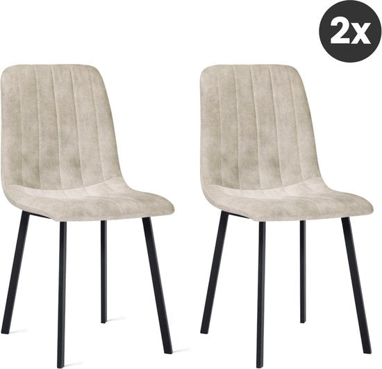 Multifurn - Eetkamerstoel 'Minsk' (Velvet, Taupe, Set van 2)