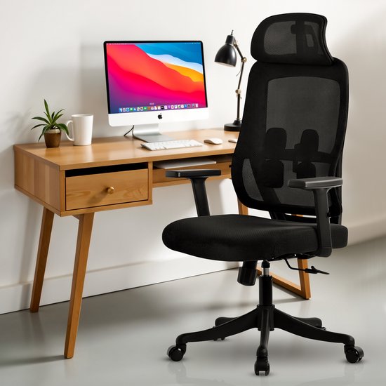 Bayt Ergonomische Bureaustoel - Office chair - Bureaustoel - Bureaustoel Volwassenen - Kantoorstoel - Verstelbaar - Hoofdsteun - Zwart
