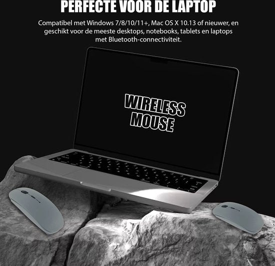 K&L Draadloze Muis - Draadloze Bluetooth Muis Laptop - Stil - Oplaadbaar - Grijs