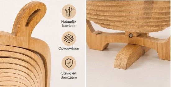 Ceruzo Fruitmand Opvouwbaar - Bamboe - 27x22x30 cm - 2-in-1 - Fruitmand Onderzetter