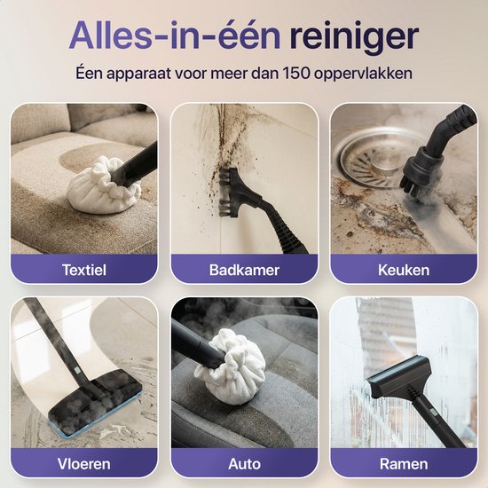LUMAN Stoomreiniger MAX – 2600W - 60 min Stoomtijd - 2.5L Watertank – Handstoomreiniger & Tapijtreiniger - Zwart