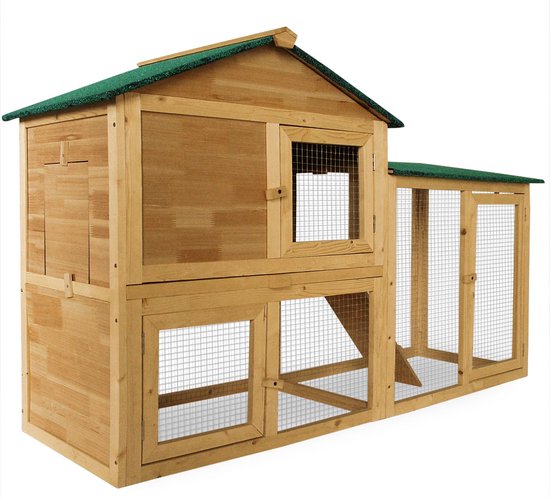 Cadoca Konijnenhok - met ren Kleindierenren 204×45×84 cm - 2 Verdiepingen