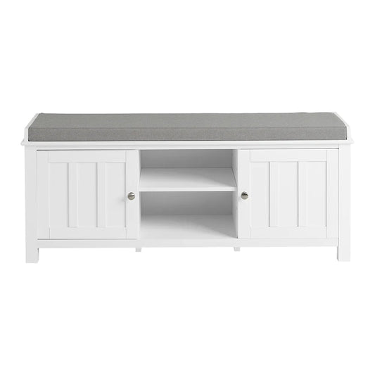 SoBuy Schoenenkast met gestoffeerd zitvlak - 2 Kasten  -Landelijk - Max. 120 kg -103 x 34 x 43 cm - Wit / Grijs