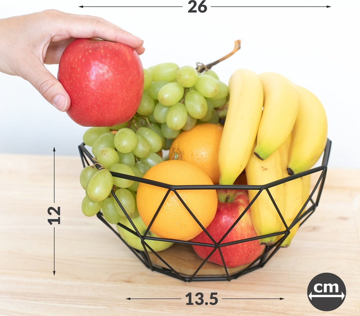 Chefarone Fruitmand - Fruitschaal – Groentemand – Opberger – Metaal – Hout - Zwart