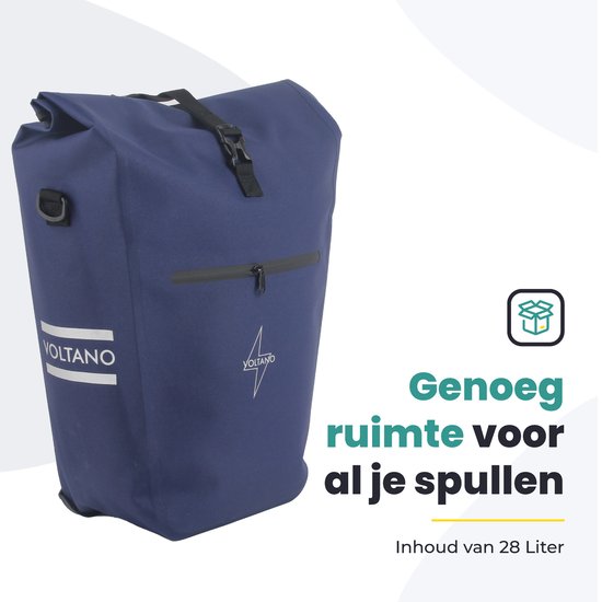 Voltano Luxe E-bike Fietstas 28L – Marine Blauw – Pakaftas Met Laptop vak – 100% Waterdicht - Met Schouderband