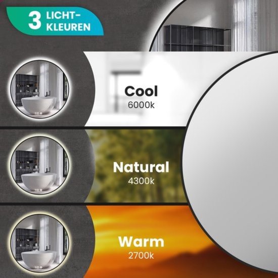 Mirlux Badkamerspiegel - LED Verlichting & Verwarming – Anti Condens - Wandspiegel Rond - Mat Zwart - 80CM