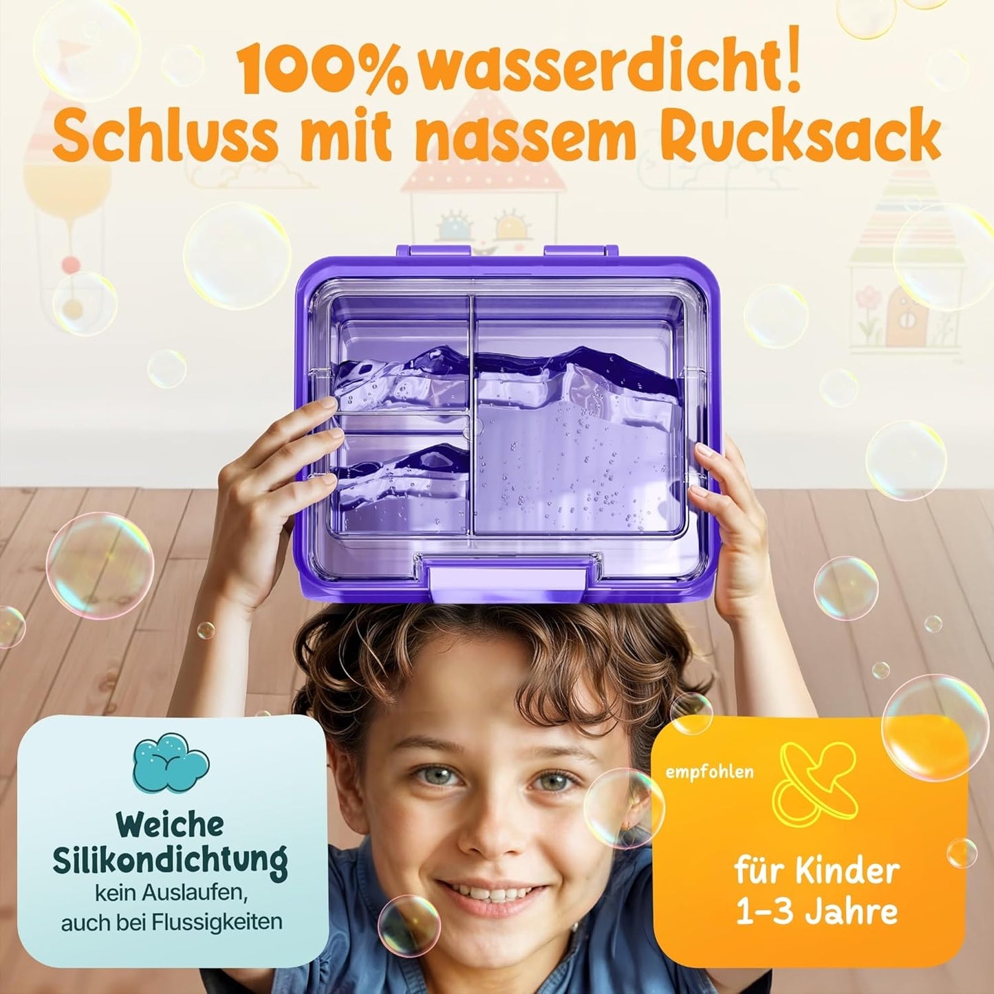 Funkelfuchs® - Lunchbox kinderen met vakjes - 500ml, paars - Lunchbox ster, klein - Snackbox, snackbox, broodtrommel, maaltijdbox, bentobox kinderen - voor school, kleuterschool en kinderdagverblijf