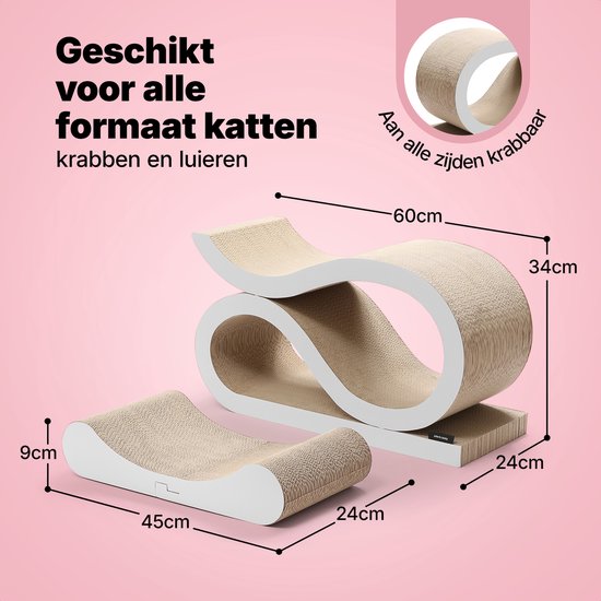 Jake and Jacky Krabkarton voor Katten 2 in 1 Model - Krabpaal Karton - Krabplank - Krabmand - Krabmeubel - Kartonnen Krabmat - Kattenmand - Kattenbed - 60x24x34cm
