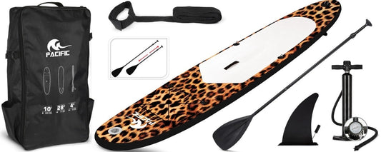Pacific Special Edition Sup Board - Opblaasbaar Paddle Board - Extra Stevig - 305 cm - Complete Sup Pakket - max 100 kg - Panterprint wit