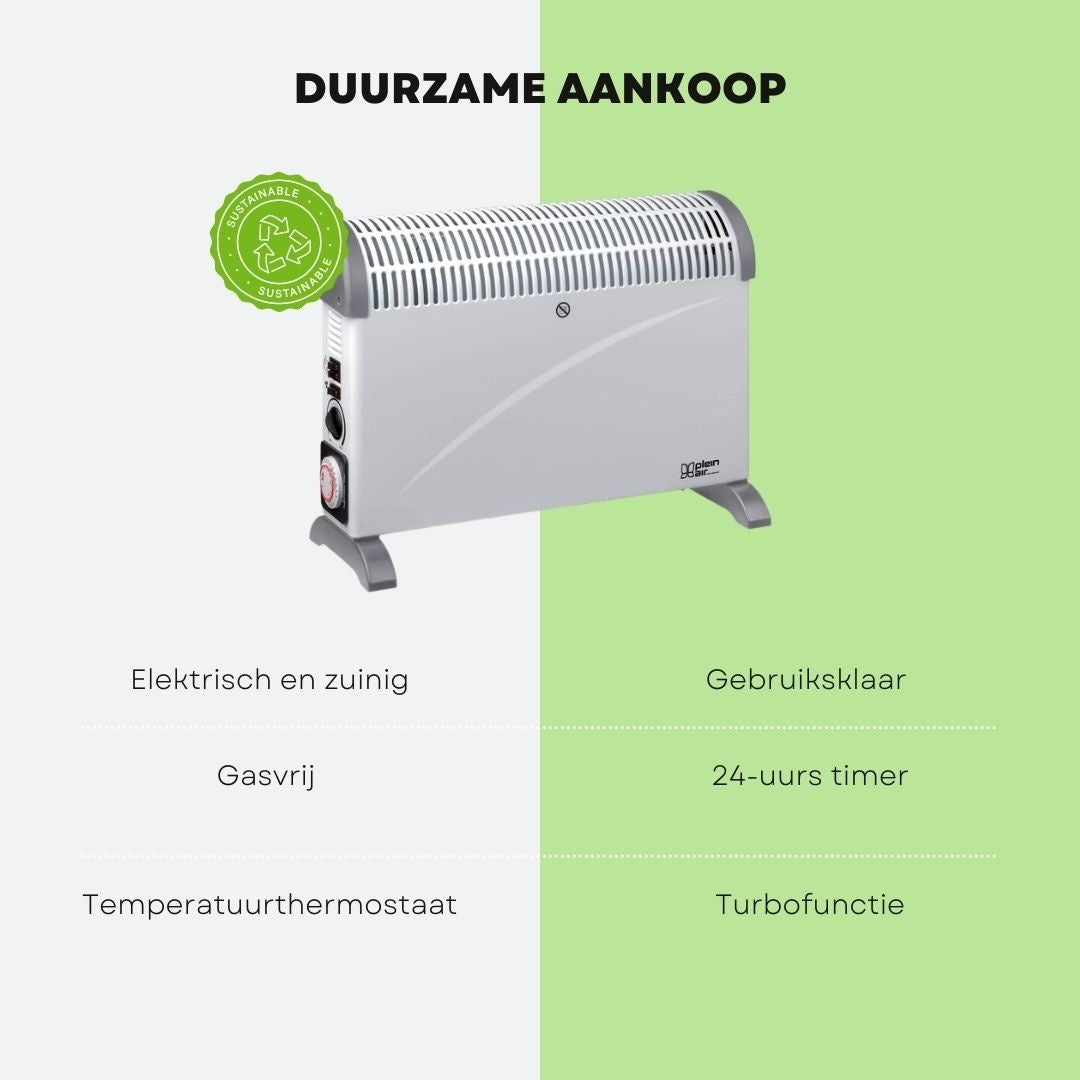 Plein Air TC-T24 Convector Kachel – 2000W – 3 Warmtestanden – Krachtige en Efficiënte Verwarming – Wit