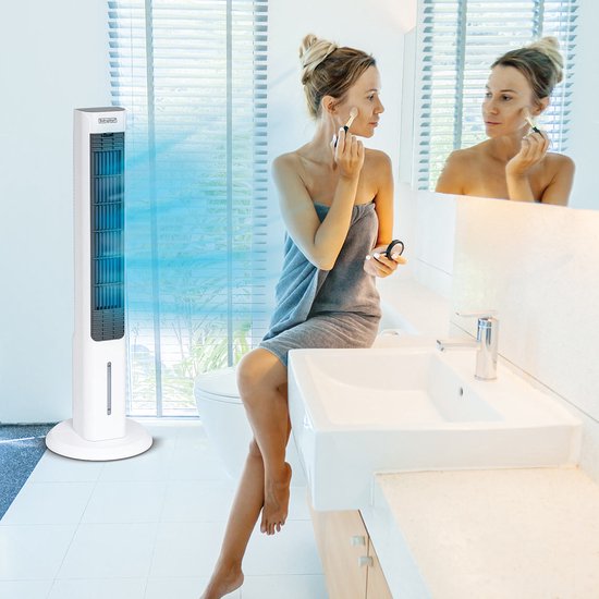 Livington ChillTower - Aircooler met waterkoeling - draagbare airconditioner met 3 niveaus - krachtige maxi-tower-luchtkoeler met tankvolume voor 12 uur koelen