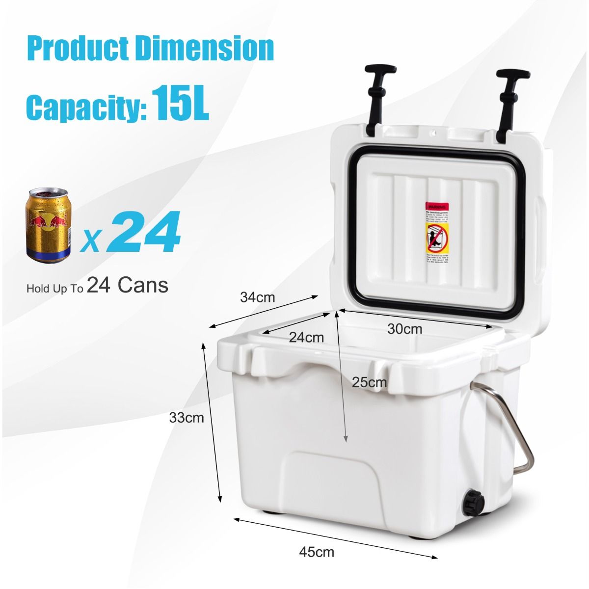 Coast Koelbox - 15 liter - met handvat en aftapplug - 2 bekerhouders - wit