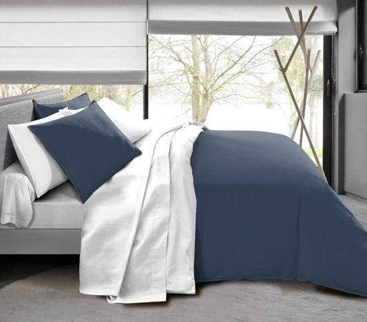 Univers Décor - COMPLEET 4-PACK MARINE/WIT OMKEERBAAR DEKBEDOVERTREK VOOR BED VAN 90 X 190 CM