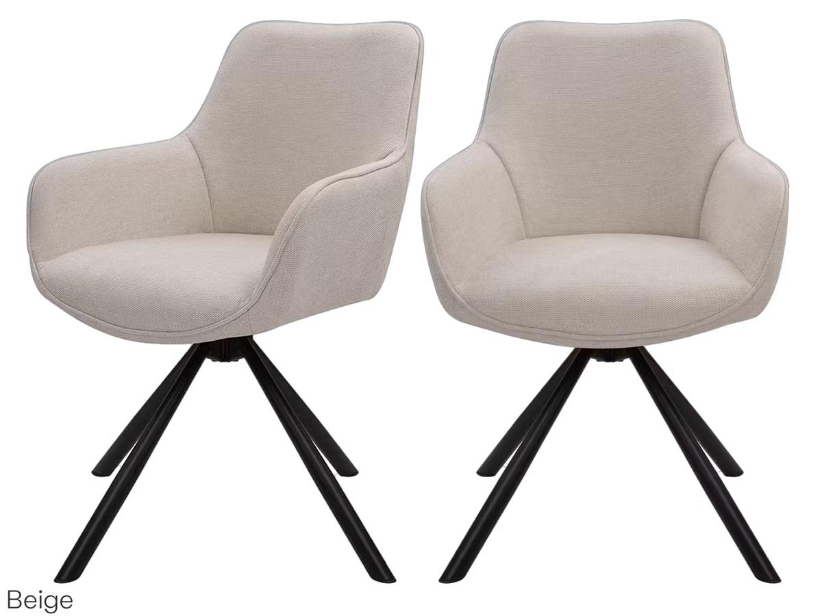 Dutchbone Oliver Draaibare Eetkamerstoel - Duopack - Beige Stof - Comfortabele Zitplek