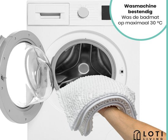 Loti Living Badmat Antislip – Douchemat – Badmat Badkamer – Vloermat - Chenille badmat - Wit - 50x80 cm