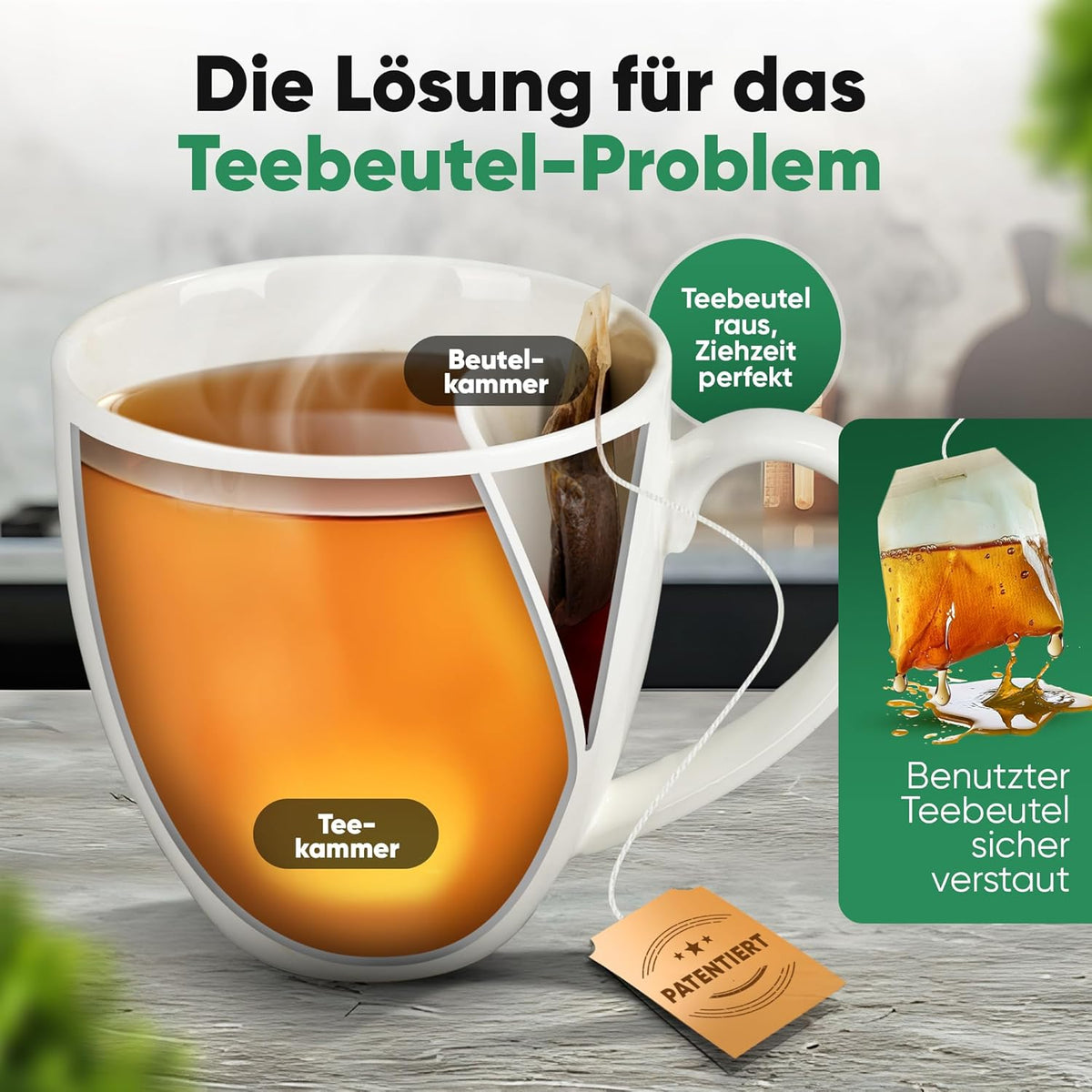 Neighbour's Friend Gepatenteerde theemok wit met zakjeshouder I Keramische mok groot 325ml I Theemok steengoed I Keramische mok voor thee I Vaatwasmachinebestendige theemokken I Modern design voor theedrinkers