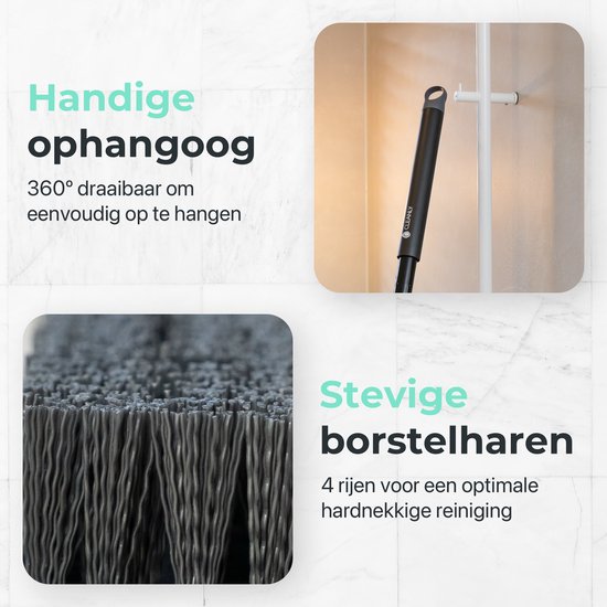 CLEANLY Schrobber met Steel 3 in 1 set - Schoonmaakborstel - Schuurborstel - Schrobber met Steel - Schrobborstel - Luiwagen - Verstelbaar 118-150cm - Zwart, Grijs