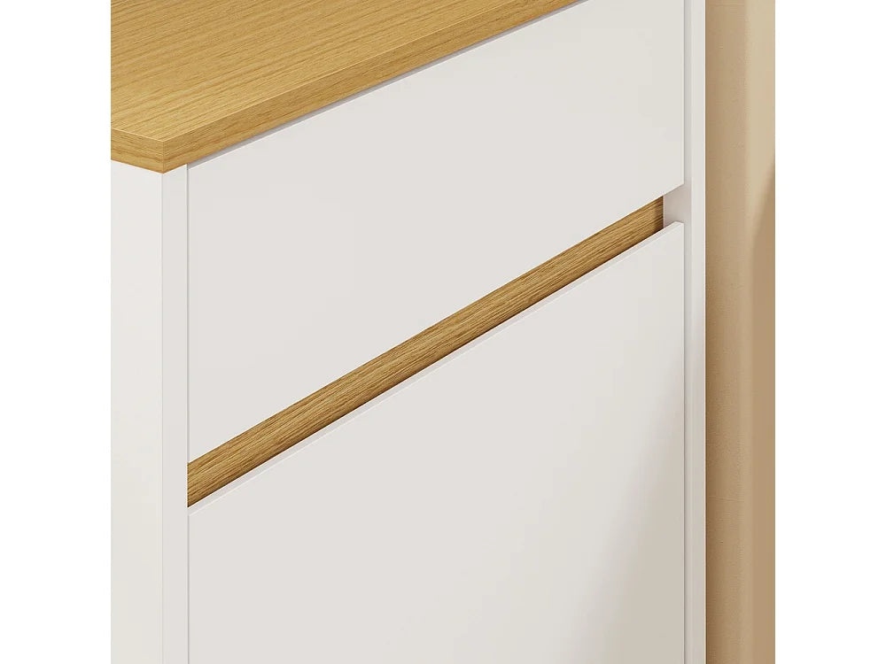 Sobuy afvalbakkast met voetpedaal en lade - Wit met licht eikenlook - 35 × 25 × 101,7 cm