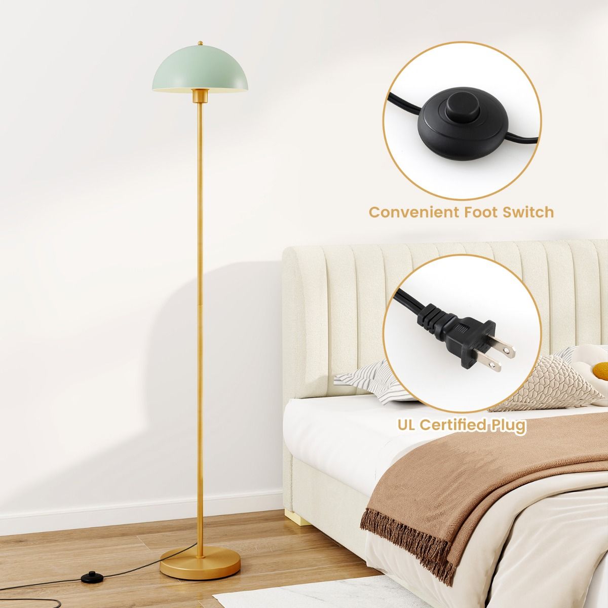 Coast Staande Lamp - verstelbare lampenkop - onbreekbare lampenkap - goud, groen en wit - 163 cm