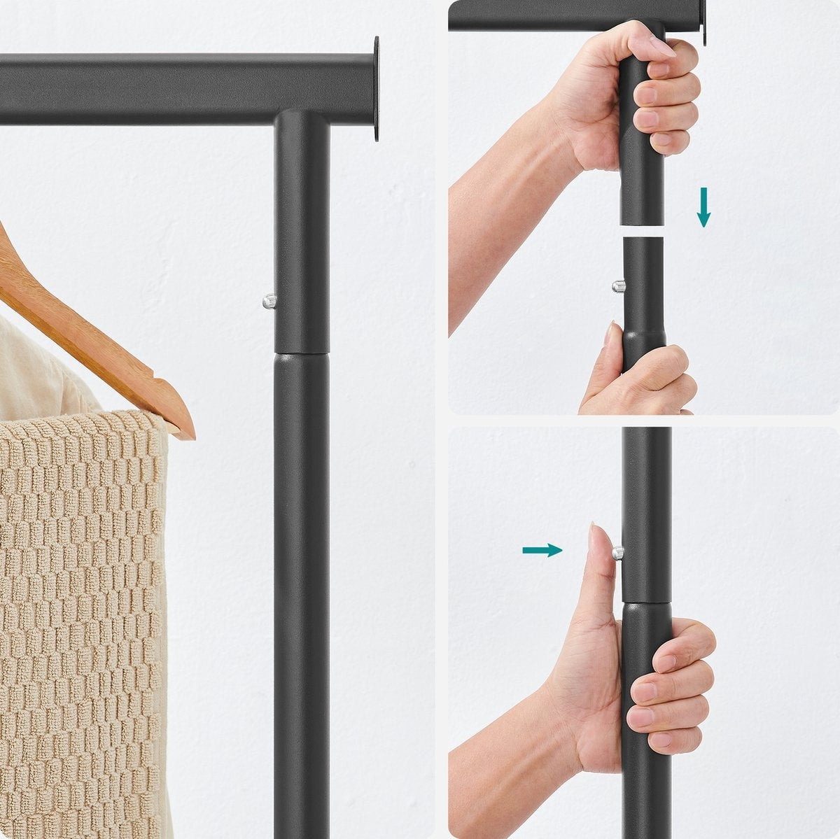 O'DADDY® Kledingrek op wieltjes - Garderoberek - Uitschuifbare Hangstang - Stevig Ontwerp - Stabiel tot 130kg- Metaal - Zwart