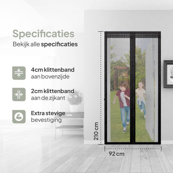 O'DADDY Deurgordijn Deluxe FIBER - Magnetisch Vliegengordijn - Voor Nieuwbouw en Standaard Deuren - Eenvoudige Installatie - Zwarte Hor - 92x210 cm