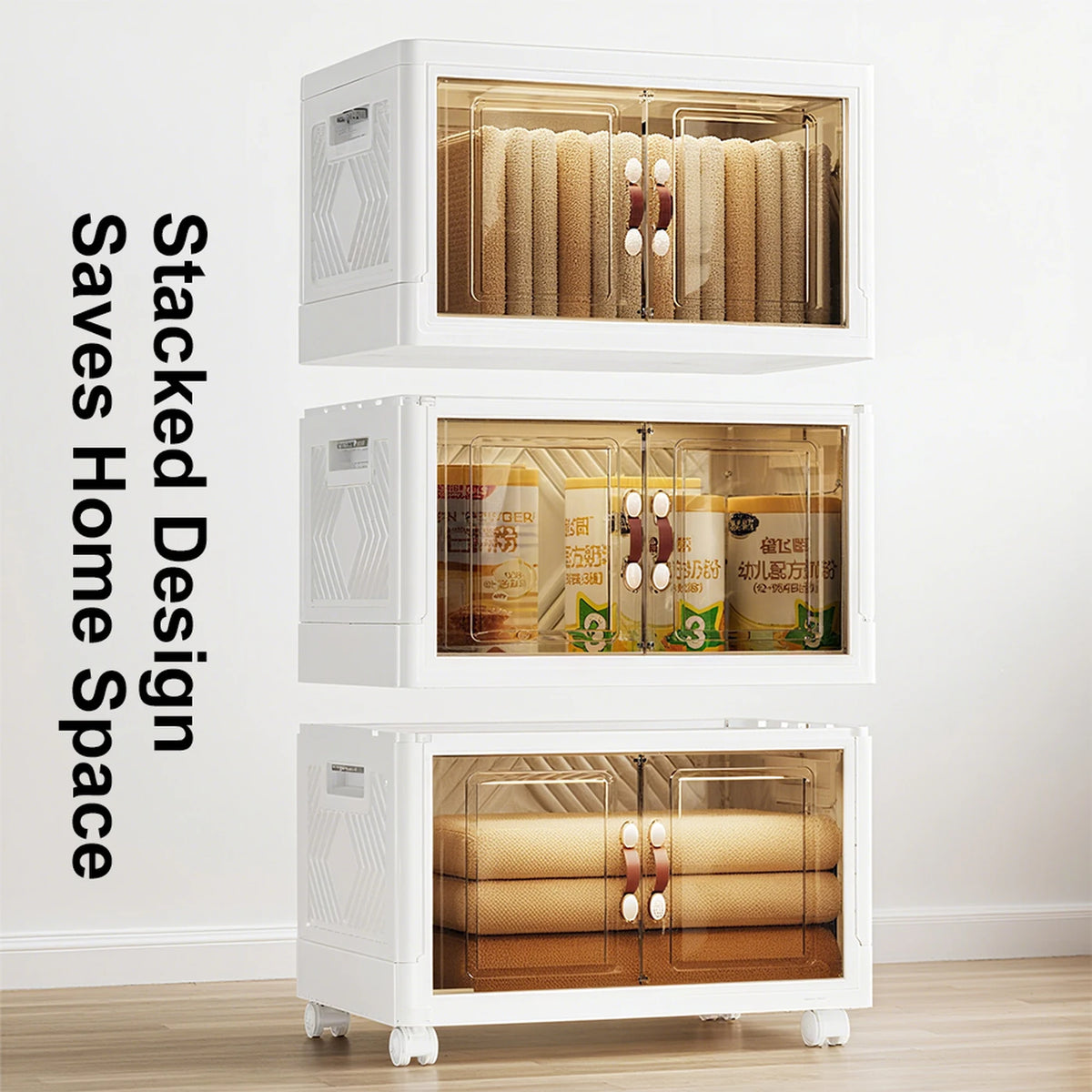 SNSP Opvouwbare Opbergkast met Transparante Deuren - 48 Liter - 50 x 32 x 34 cm - Wit