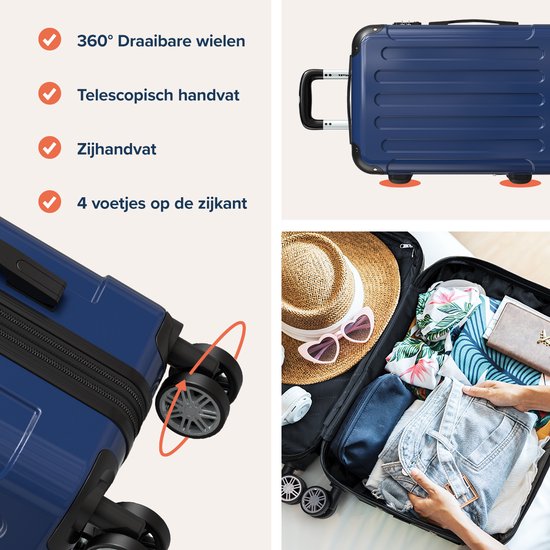 TRVLMORE Kofferset - 3 Delig - 45L Handbagage + 75L en 115L Ruimbagage - TSA Slot - Lichtgewicht - Reiskoffer set - Donkerblauw