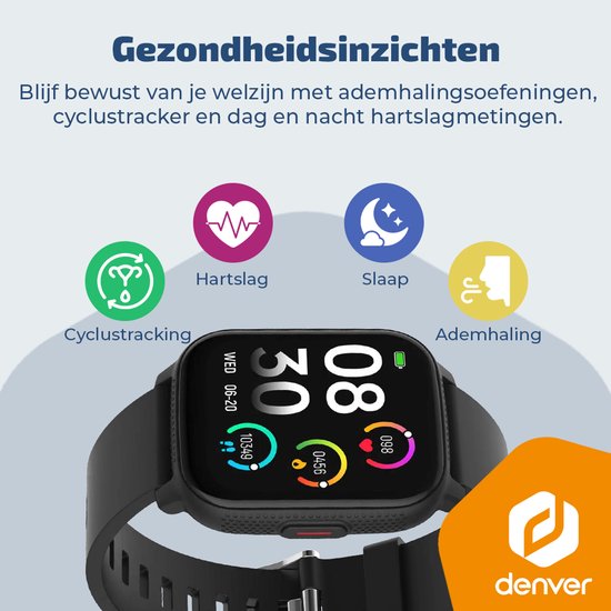 Denver Smartwatch - Android iOS - Notificaties - Sporthorloge - Hartslagmeter - Saturatiemeter - Slaapmonitor - SWC184B - Zwart